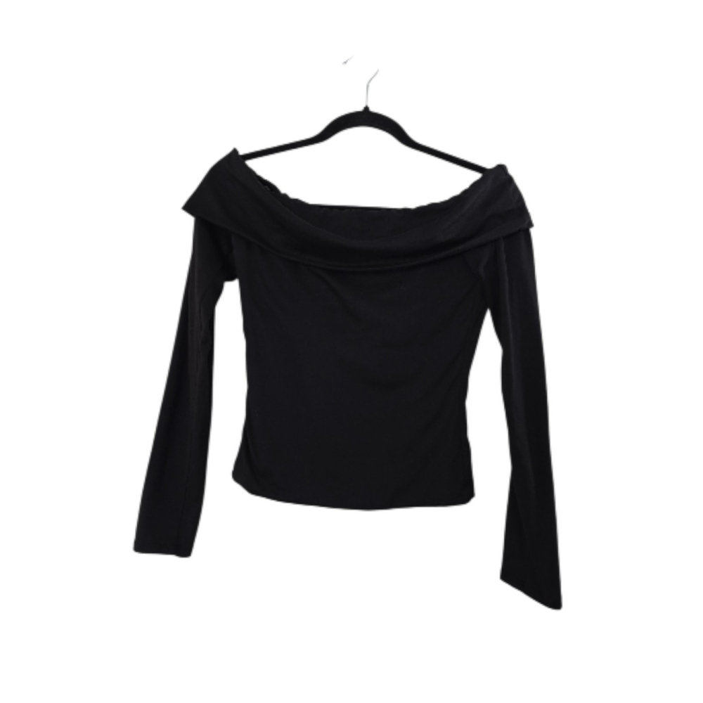 Tresser Women's Top Black Long Sleeve Scoop Neck Size Small Off The Shoulder